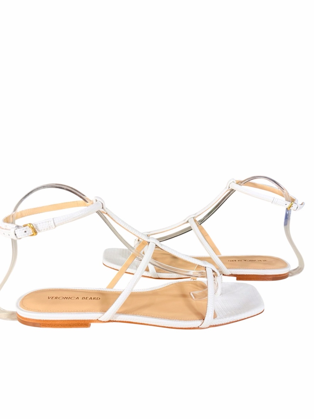 Veronica Beard White Sandal T-Bar Flat  Size 7 Minimalist - Picture 6 of 10